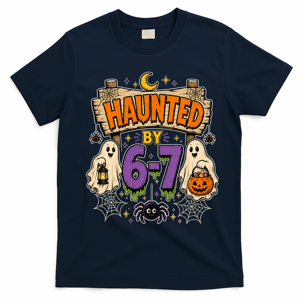Haunted By 6 7 Math 67 Meme Spooky Halloween T-Shirt - Navy Blue