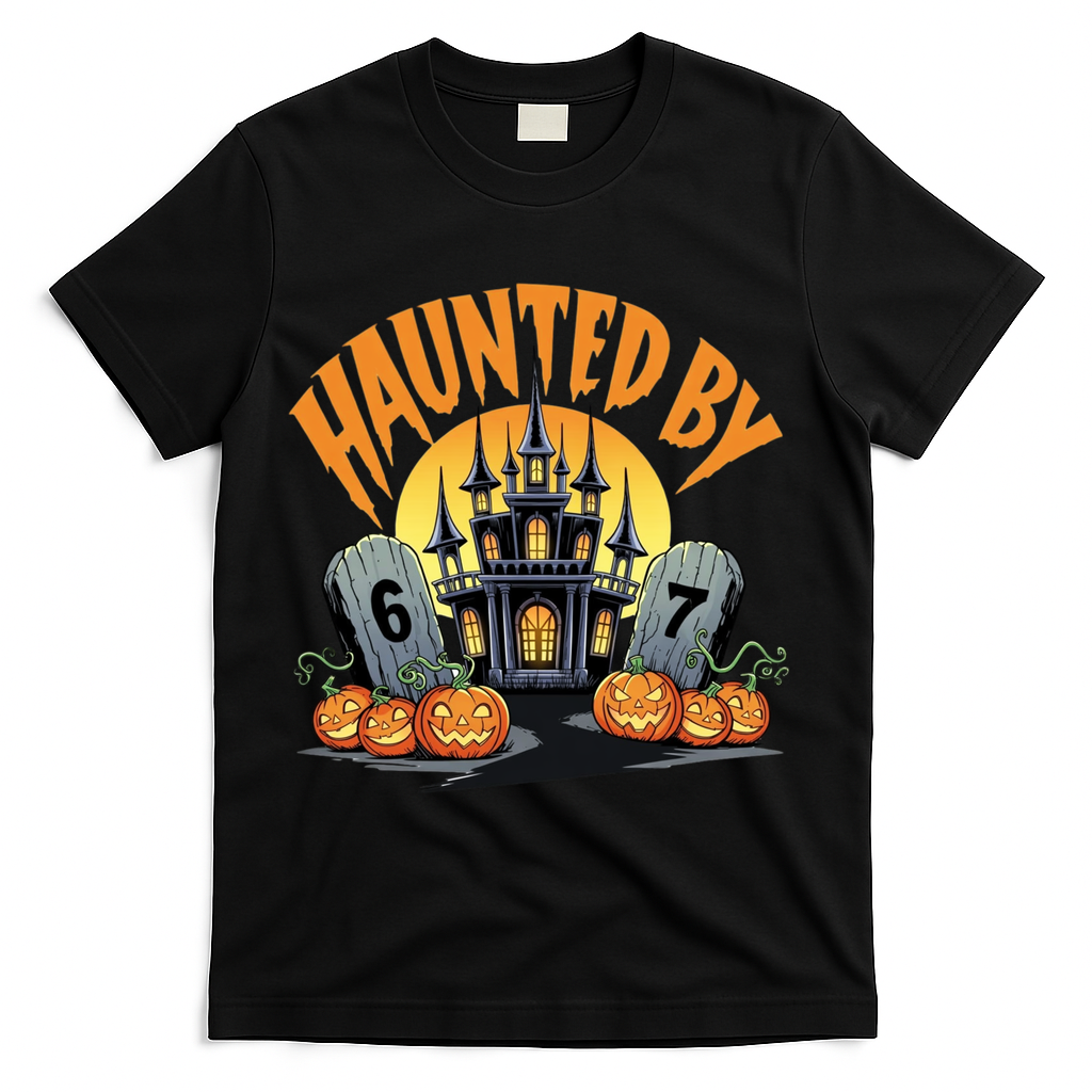 Haunted By 67 Funny Haunted By 6-7 Halloween T-Shirt - Black