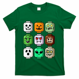 Halloween Building Brick Head Pumpkin Ghost Zombie T-Shirt - Green