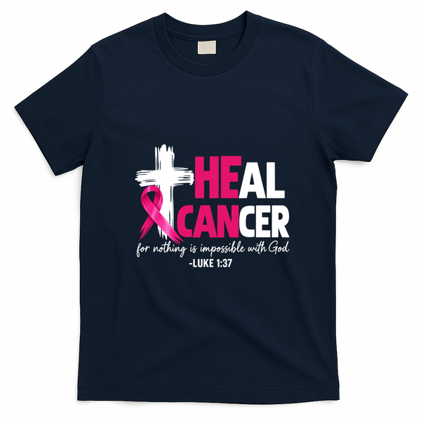 Heal Breast Cancer Awareness Christian Pink Ribbon  T-Shirt - Navy Blue