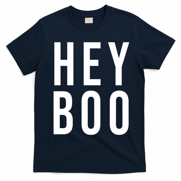 Hey Boo Funny Halloween Festive T-Shirt - Navy Blue