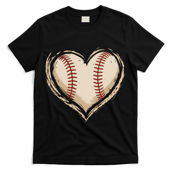Heart Baseball Love T-Shirt - Black