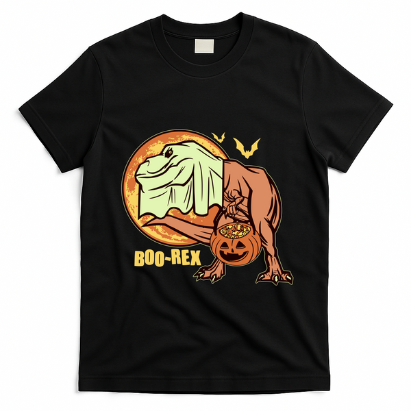 Halloween Boo Rex Trex Dinosaur Ghost T-Shirt - Black