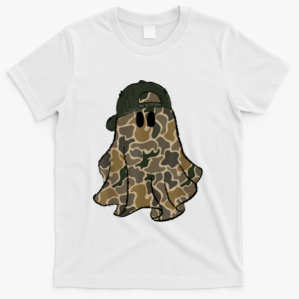 Halloween Camouflage Camo Ghost Hello Hunting Season T-Shirt - White