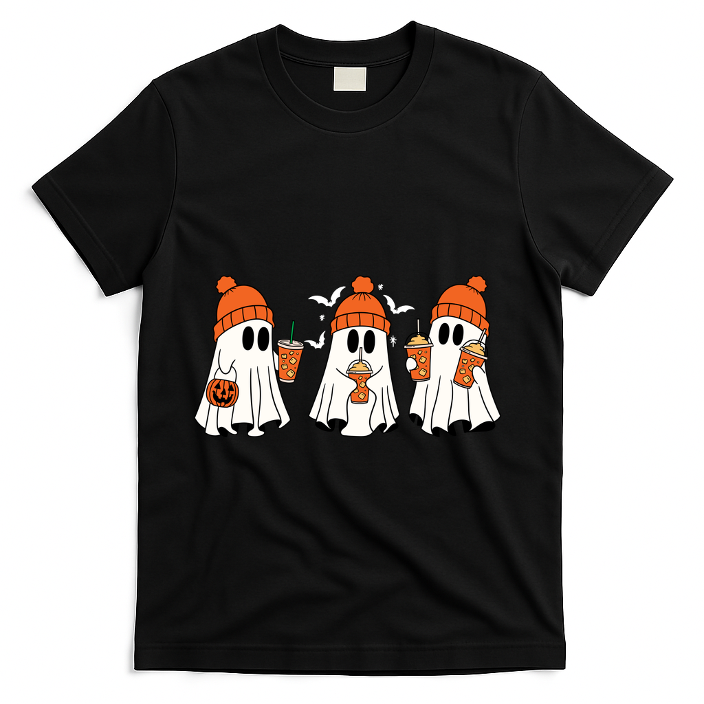 Halloween Coffee Lover Ghost T-Shirt - Black
