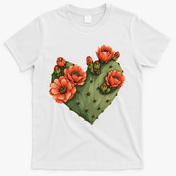 Heart Cactus Red Flower T-Shirt - White