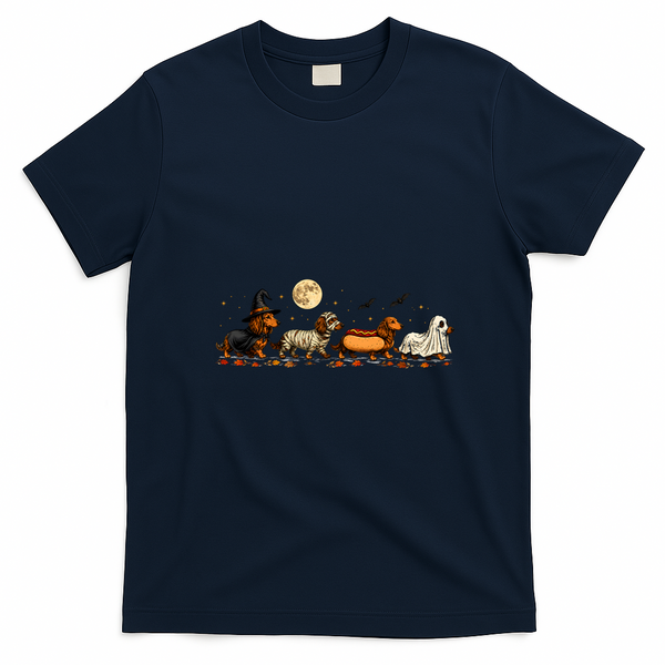 Halloween Dachshund Costumes Spooky Wiener Dog T-Shirt - Navy Blue