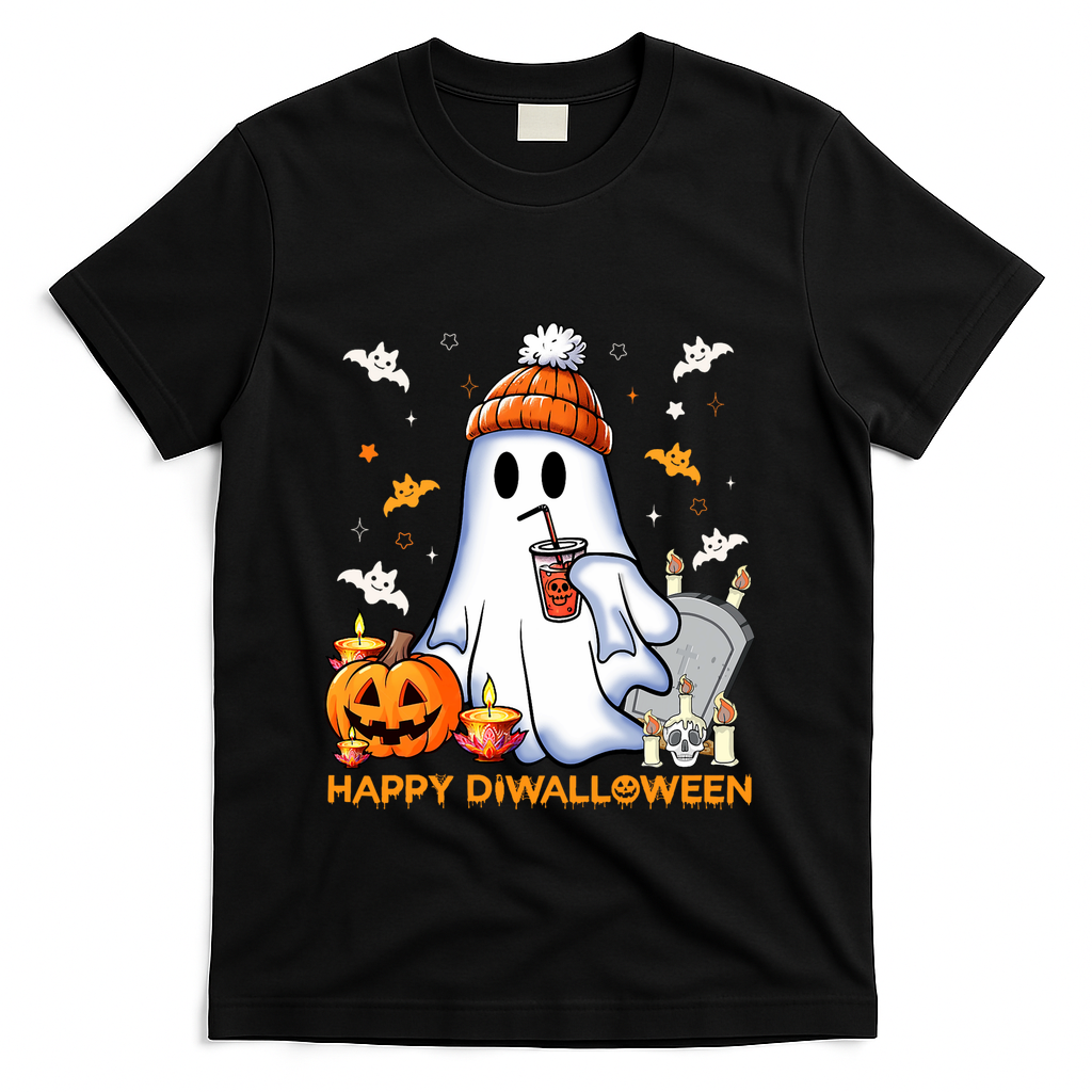 Happy Diwalloween Diwali Halloween Indian Hindu Festival T-Shirt - Black