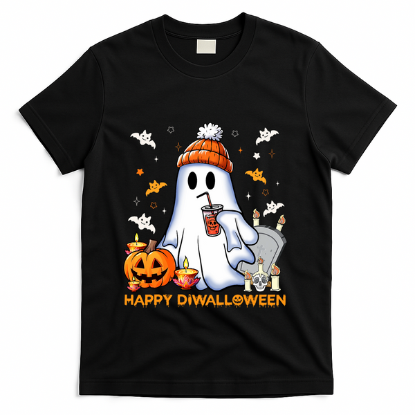 Happy Diwalloween Diwali Halloween Indian Hindu Festival T-Shirt - Black