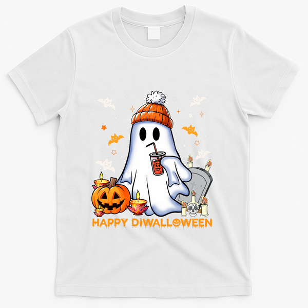 Happy Diwalloween Diwali Halloween Indian Hindu Festival T-Shirt - White
