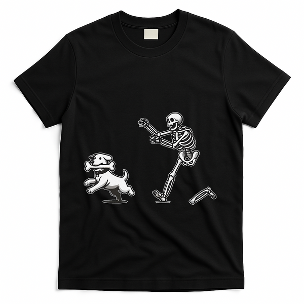 Halloween Dog Funny Skeleton Skeleton Chasing Dog Gift T-Shirt - Black