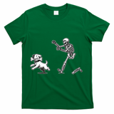 Halloween Dog Funny Skeleton Skeleton Chasing Dog T-Shirt - Green