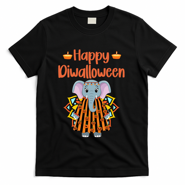Happy Diwalloween Halloween Diwali Pumpkin Lantern Deepaval T-Shirt - Black