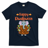 Happy Diwalloween Halloween Diwali Pumpkin Lantern Deepaval T-Shirt - Navy