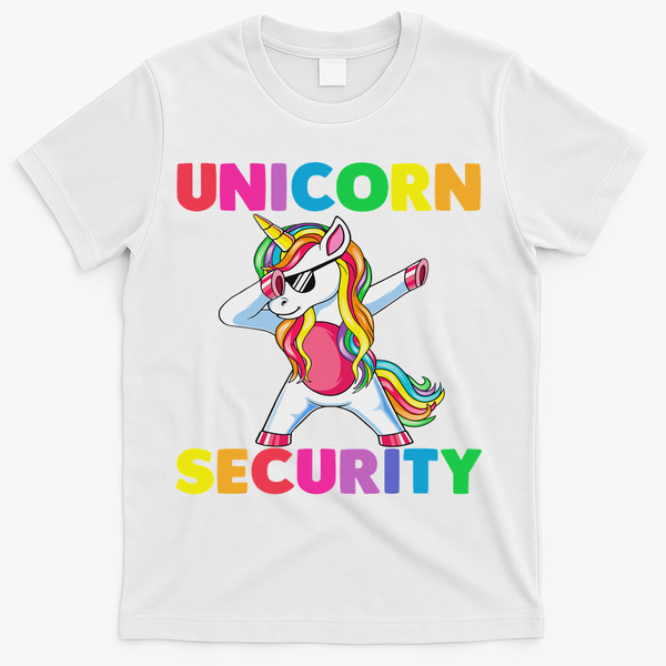 Halloween Dad Mom Daughter Adult Costume Unicorn Security T-Shirt - White