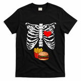 Halloween Dad Skeleton Pregnancy Hamburger Fries Xray Funny T-Shirt - Black