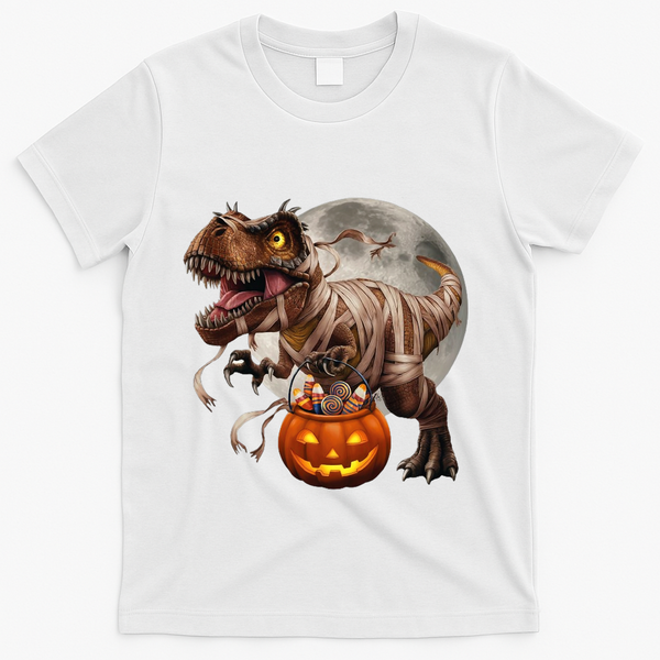 Halloween Dinosaur T Rex Pumpkin T-Shirt - White