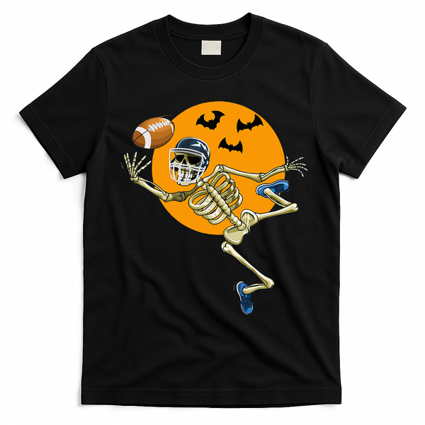 Halloween Football Fan Costume American Football Skeleton T-Shirt - Black