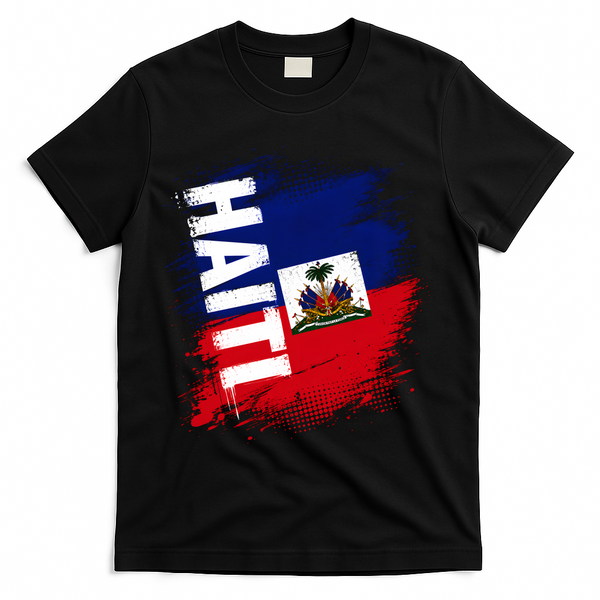 Haiti Fan Flag Jersey National Colors And Emblem T-Shirt - Black
