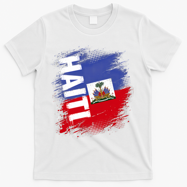 Haiti Fan Flag Jersey National Colors And Emblem T-Shirt - White