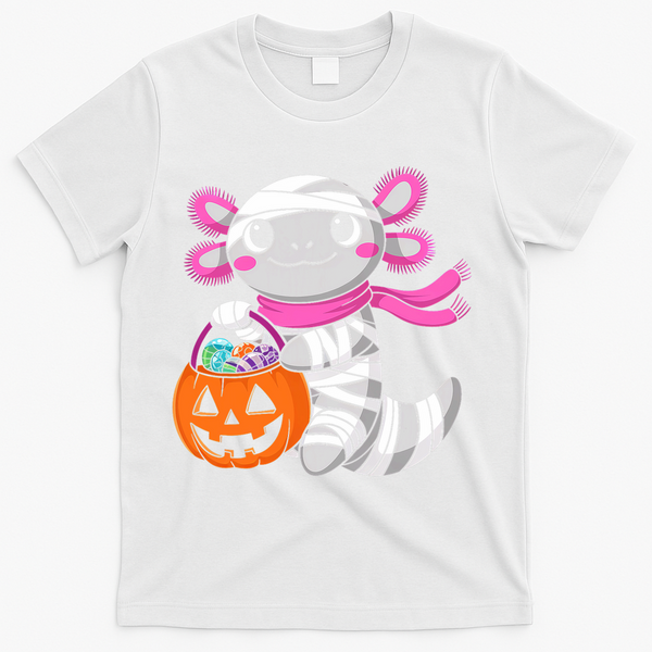 Halloween For   Pumpkin Axolotl Mummy T-Shirt - White