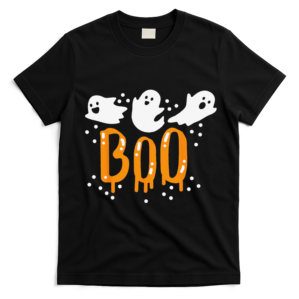 Halloween Ghost Boo Cute T-Shirt - Black