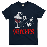 Halloween Glass Of Wine Drink Up Witche T-Shirt - Navy