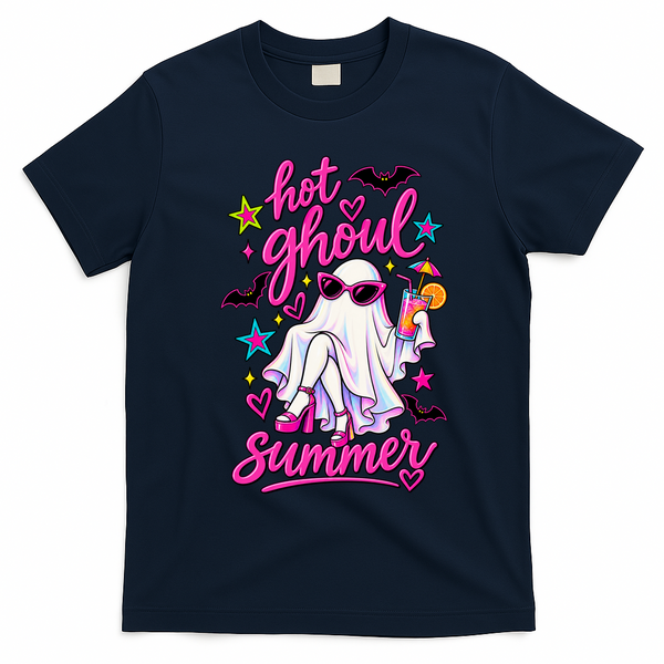 Hot Ghoul Summer Funny Cute Halloween T-Shirt - Navy Blue