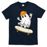 Halloween Ghost Skateboard Halloween Skateboarding T-Shirt - Navy Blue
