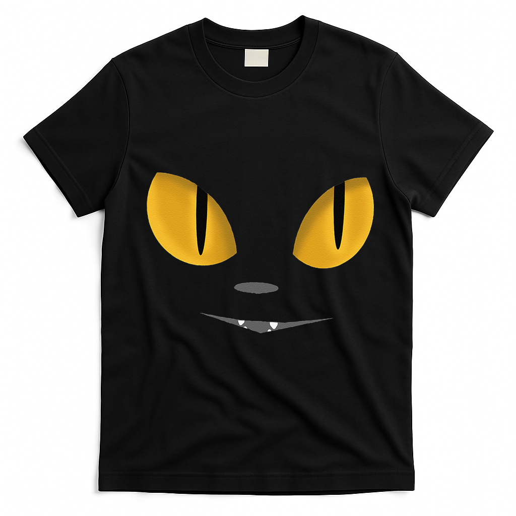 Happy Halloween Cat Eyes Spooky Scary Cat Face T-Shirt - Black