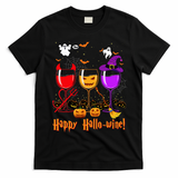 Happy Hallowine Drinking Scary Ghost Boo Pumpkin Halloween T-Shirt - Black