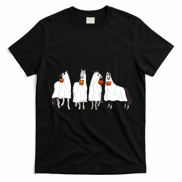 Halloween Horse Ghost Boo Cowboy Western Spooky Season T-Shirt - Black