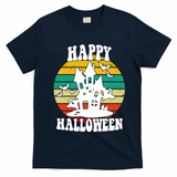 Happy Halloween Hunted House Vintage T-Shirt - Navy Blue
