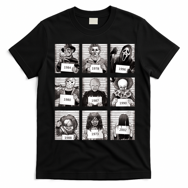 Halloween Horror Legends Killer Mugshots Creepy Fan T-Shirt - Black