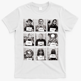 Halloween Horror Legends Killer Mugshots Creepy Fan T-Shirt - White