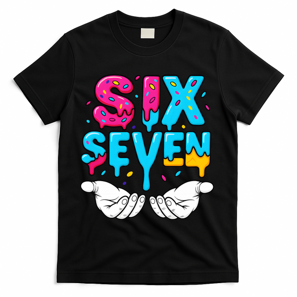 Hand Hold Six Seven Ice Cream Drip 6-7 T-Shirt - Black