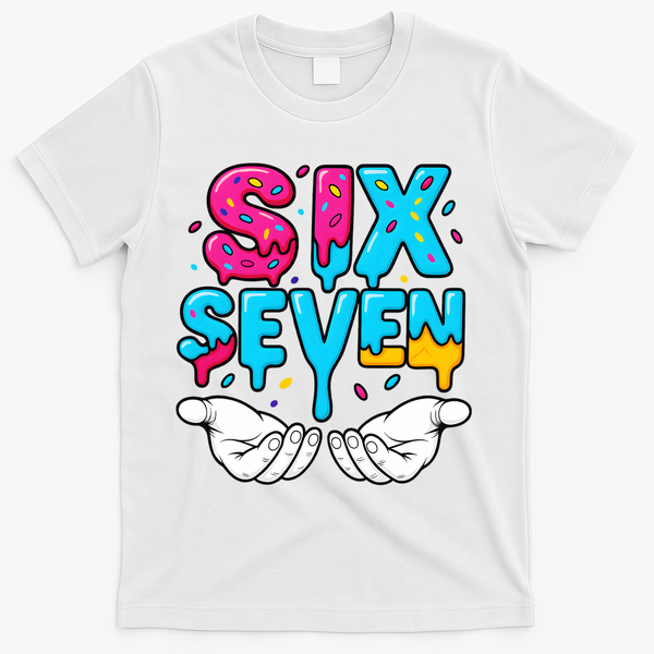 Hand Hold Six Seven Ice Cream Drip 6-7 T-Shirt - White