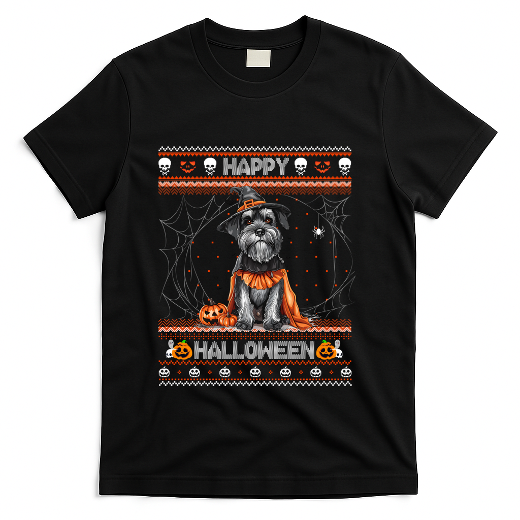 Happy Halloween Ugly Miniature Schnauzer Howloween Pumpkin Gift T-Shirt - Black