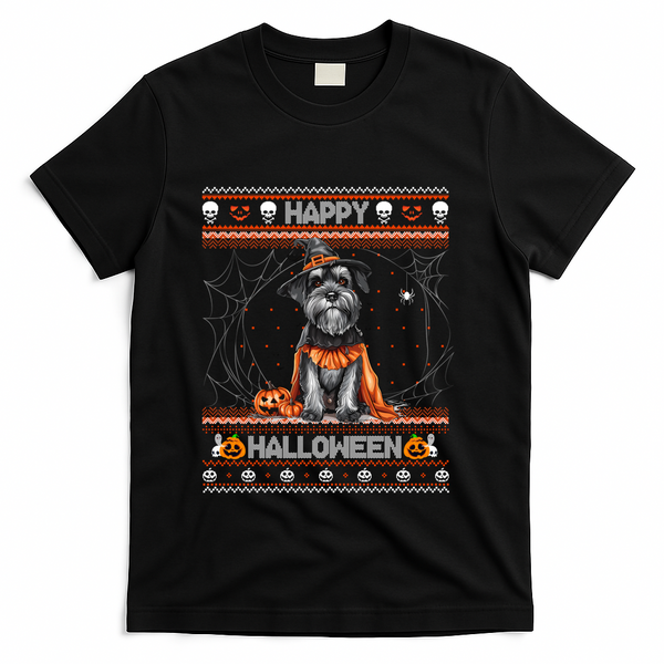 Happy Halloween Ugly Miniature Schnauzer Howloween Pumpkin Gift T-Shirt - Black