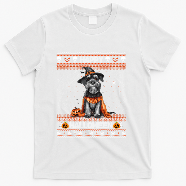 Happy Halloween Ugly Miniature Schnauzer Howloween Pumpkin Gift T-Shirt - White