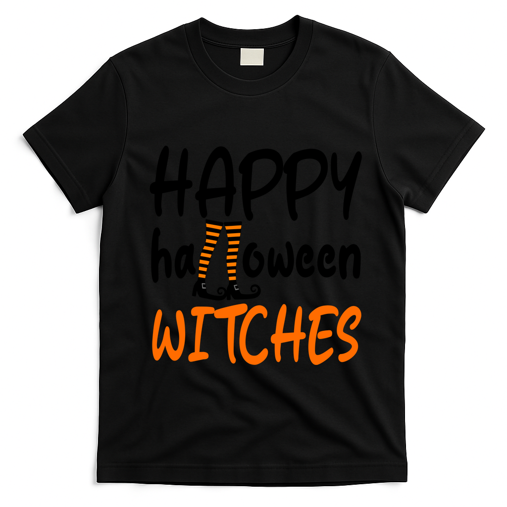 Happy Halloween Witches Cute T-Shirt - Black