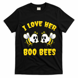 Halloween I Love Her Boo Bees Funny T-Shirt - Black
