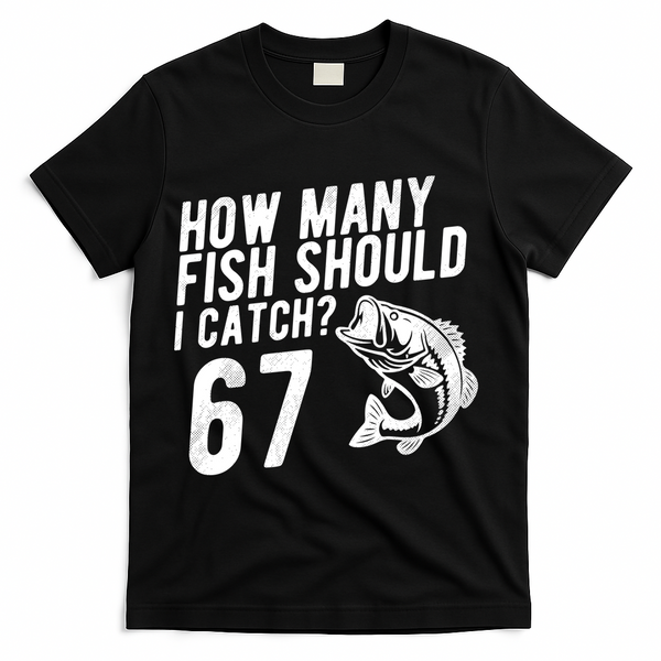 How Many Fish Should I Catch 67 6-7 Meme Funny T-Shirt - Black