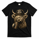 Hot Mess Highland Cow Funny T-Shirt - Black