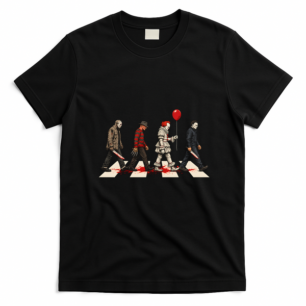 Horror Movie Monsters Crossing The Road T-Shirt - Black