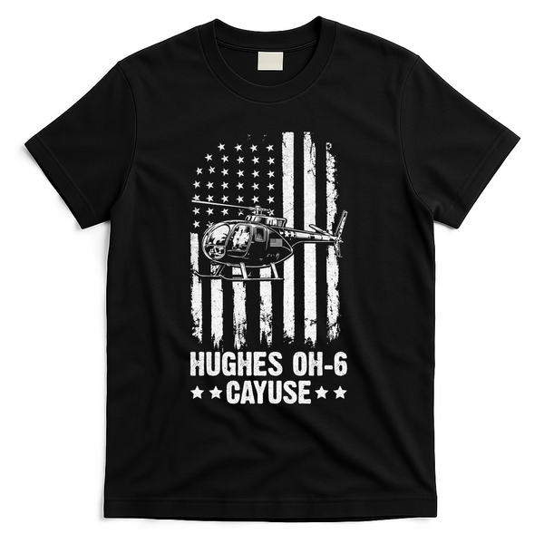 Hughes OH-6 Cayuse American Flag Helicopter T-Shirt - Black