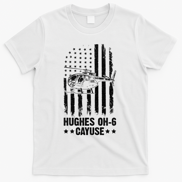 Hughes OH-6 Cayuse American Flag Helicopter T-Shirt - White