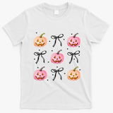 Halloween Pumpkin Black Bows Cute T-Shirt - White
