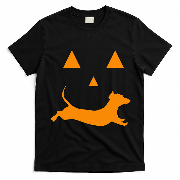 Halloween Pumpkin Dachshund Jackolantern Costume T-Shirt - Black