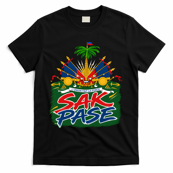 Haitian Pride Sak Pase L’Union Fait La Force T-Shirt - Black
